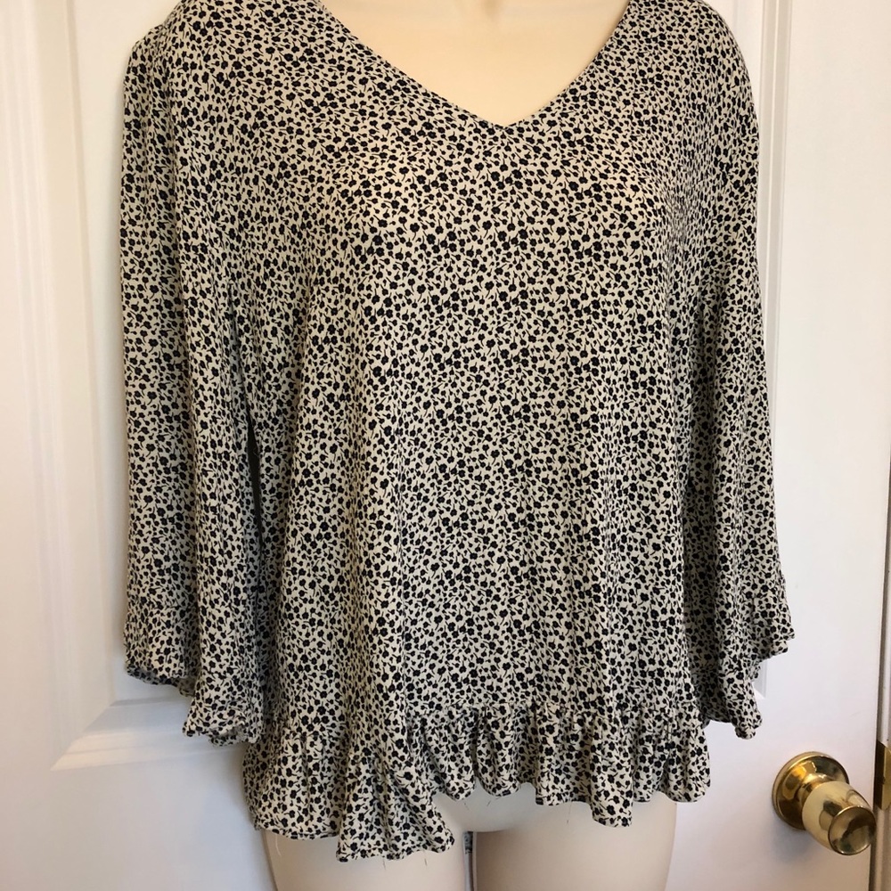 Cynthia Rowley Ruffled Blouse XL Black Flowers